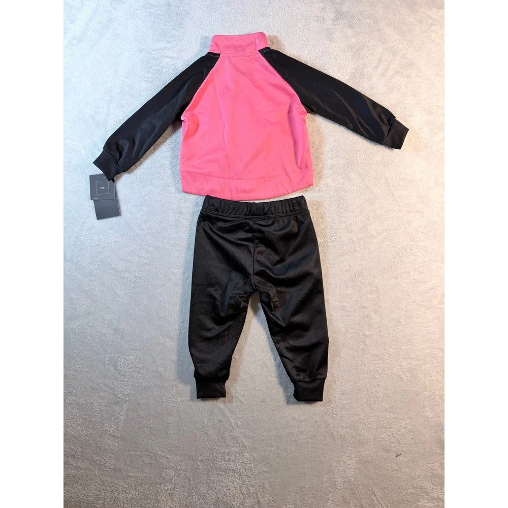 Nike Girls Pink Black 2 Piece Tracksuit Set Full Zip Jacket Pants Size 12M NWT - Picture 2 of 16